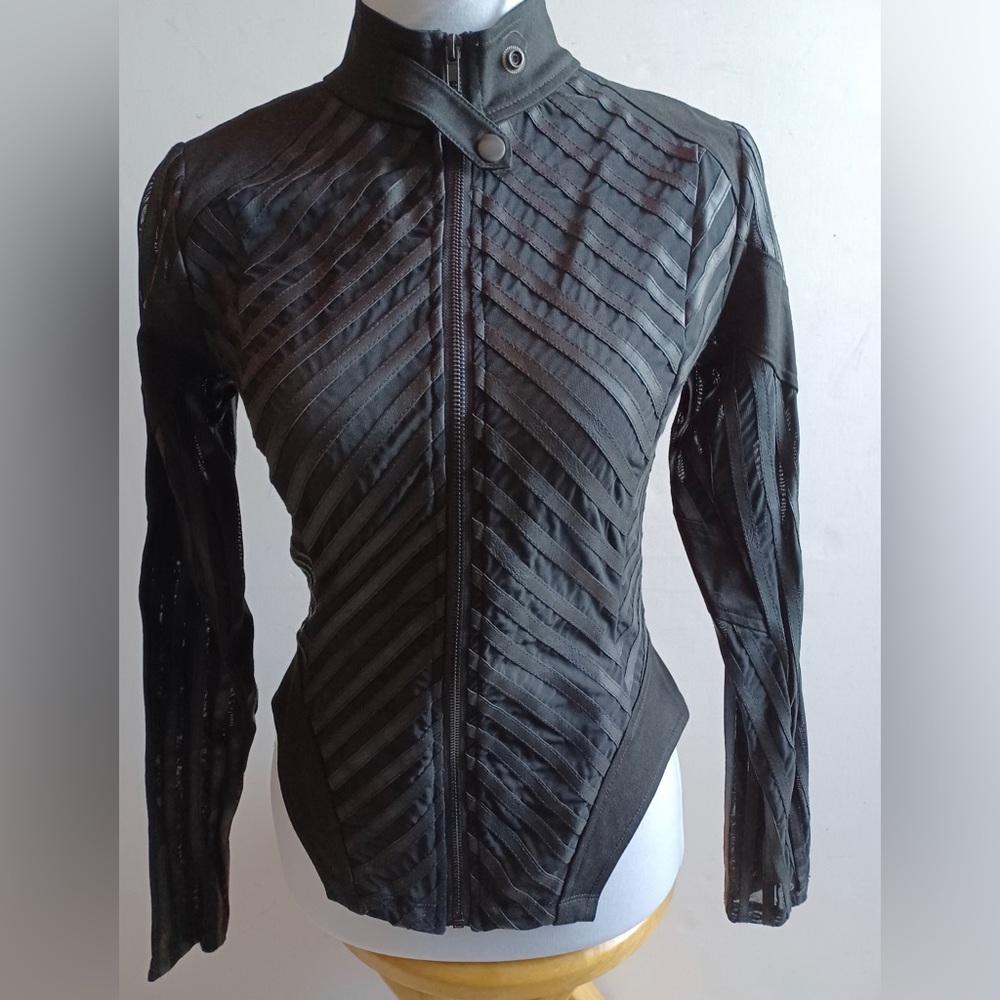 NWT Lip Service Cyber Goth Shadow Leather Stripe Jacket Sz Small